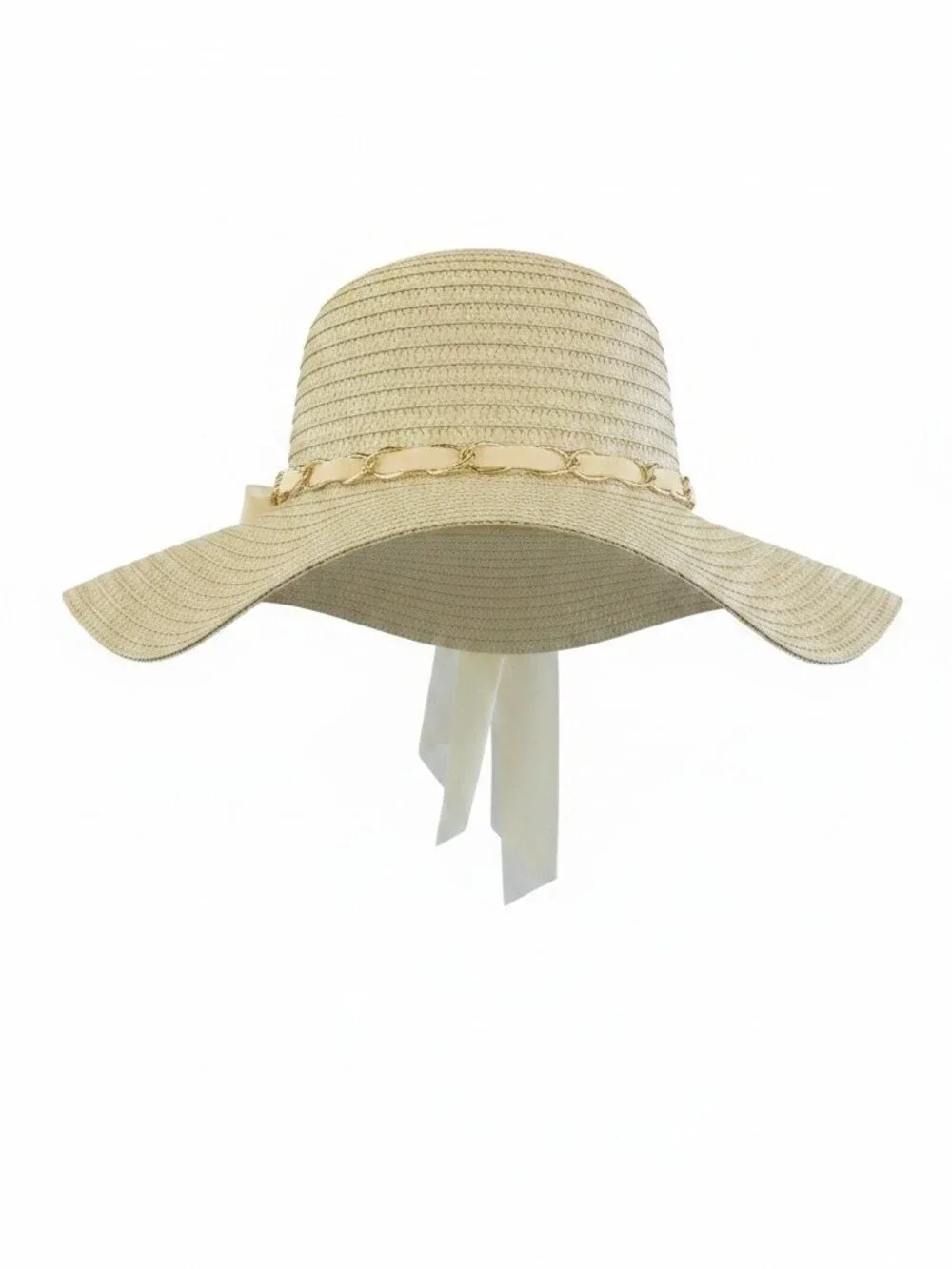 Elegant Straw Sun Hat with Chain Detail